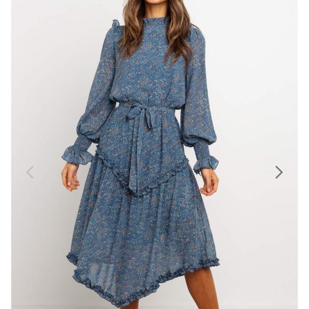Blue Ruffle Midi Dress NWT SzM
